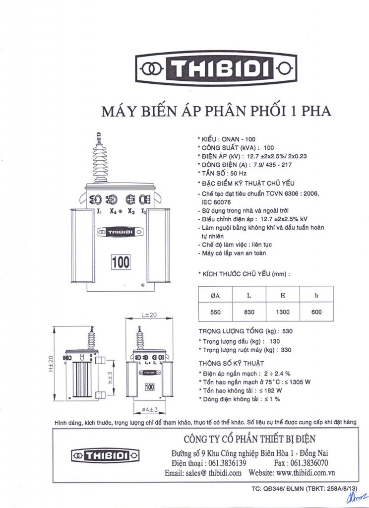 Máy biến áp thibidi 100KVA-TC-346